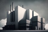 Factory building with a futuristic minimalist design characterized by clean lines and a sleek modern aesthetic, concept of Minimalism and Futurism, created with Generative AI technology