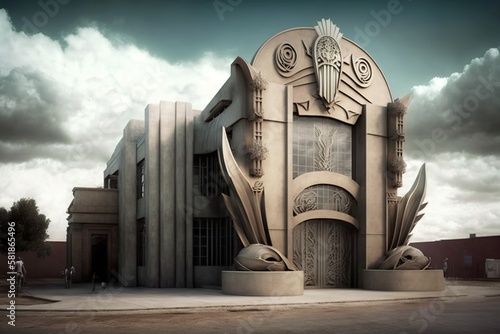 Factory building with a unique sculptural entrance or lobby, concept of Architectural Artistry and Sculptural Façade, created with Generative AI technology