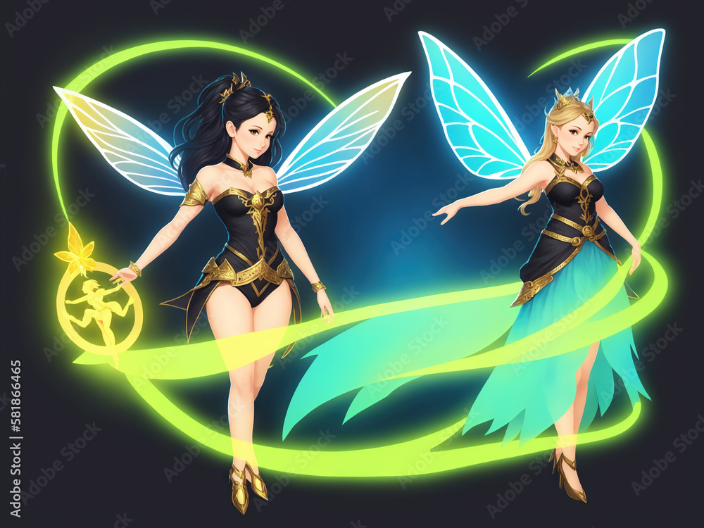 Two Fairy Girls with Glowing Wings  Generated by Ai
