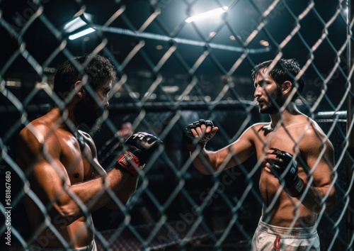Fotografie, Obraz Two MMA fighters in the cage. Generative AI.