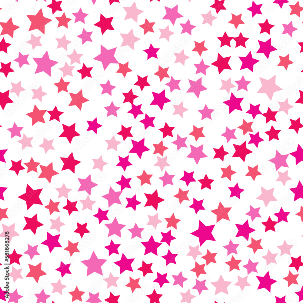 Seamless repeating pattern of red, pink, purple stars for fabric, textile, papers and other various surfaces