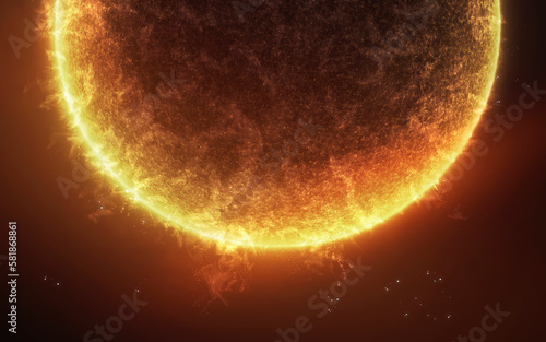 3D illustration of burning star in deep space. Sun render. 5K realistic science fiction art. Elements of image provided by Nasa