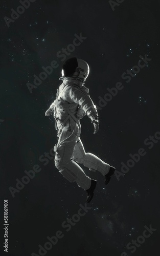 3D illustration of astronaut flying in space. 5K realistic science fiction art. Elements of image provided by Nasa © Vadimsadovski