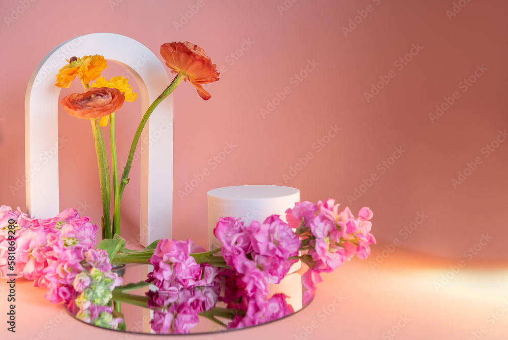 Fototapeta premium composition of juicy flowers on a bright background for banner postcards and design. bouquet of flowers