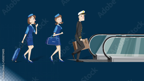 Pilot and Stewardess at the Airport going to Fly