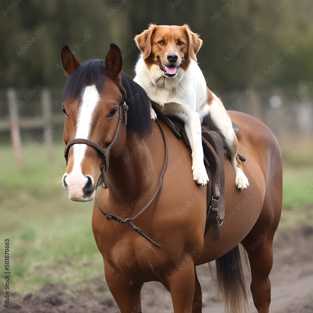 Cute dog on the horseback 