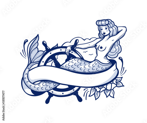 Sailor tattoo style decorated banner, vector illustration 