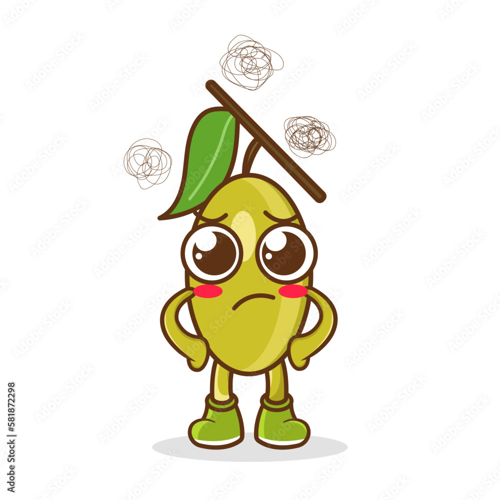 Cute olive character got angry isolated on white background. olive character emoticon illustration Cute olive character got angry isolated on white background. olive character emoticon illustration