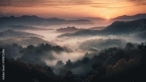 A dreamy landscape of pastel clouds and soft mist Generative AI © Denis Yevtekhov