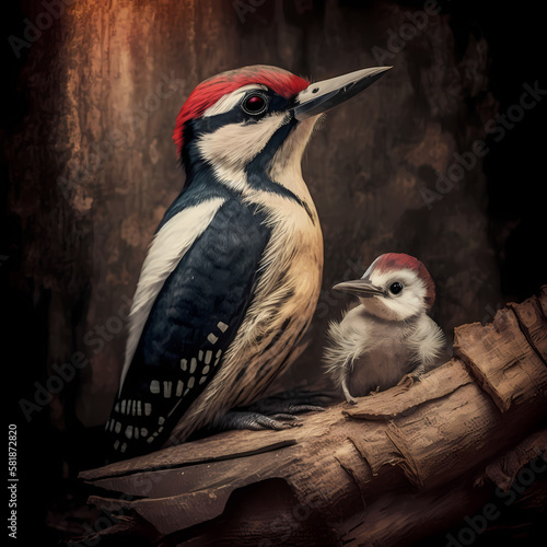 Woodpecker and Baby Woodpecker. Generative AI