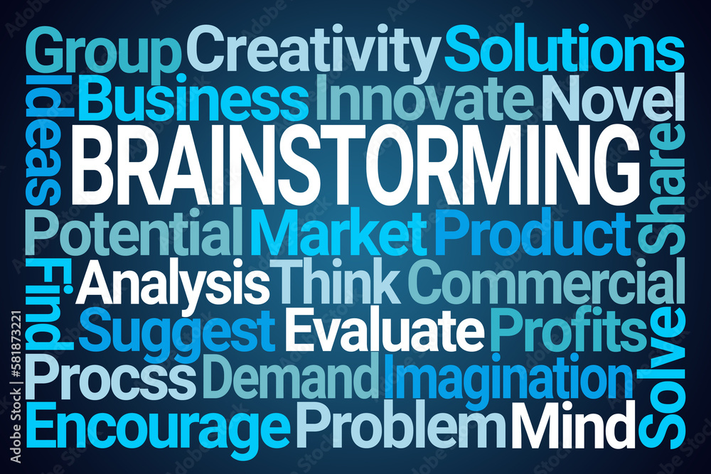 Brainstorming Word Cloud on Blue Background Brainstorming Word Cloud on Blue Background