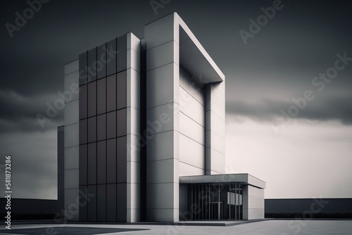 Public building with a minimalist contemporary aesthetic that features clean lines and a sleek modern look, concept of Modern Architecture and Geometric Shapes, created with Generative AI technology