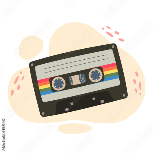 Audio cassette tape love songs isolated on a white background. Trendy 80s 90s vector illustration.