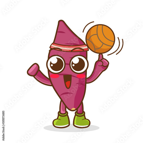 cute sweet potato playing basketball icon illustration vector graphic