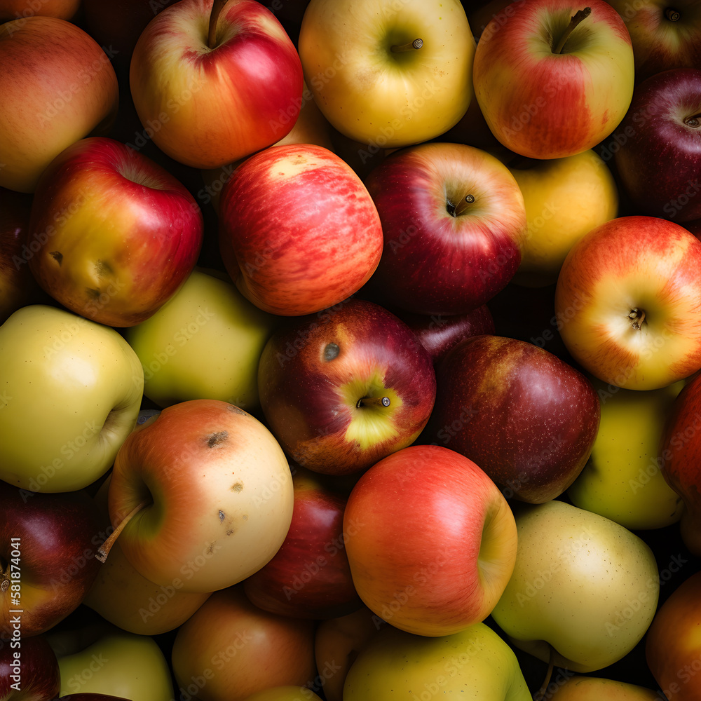 Lots of red and green apples close up.Generative AI content. Lots of red and green apples close up.Generative AI content.