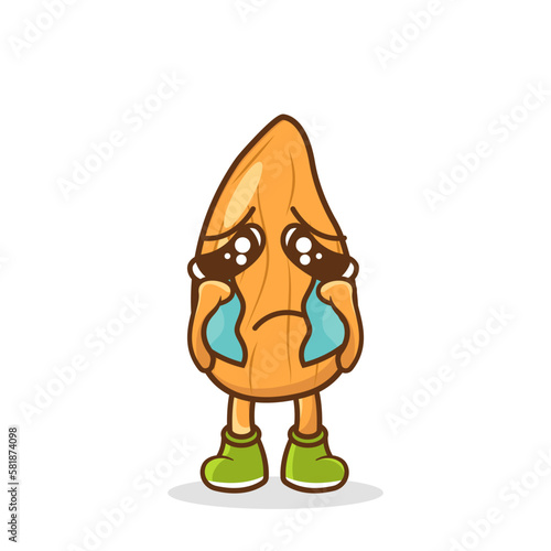 vector illustration of almond mascot or character crying