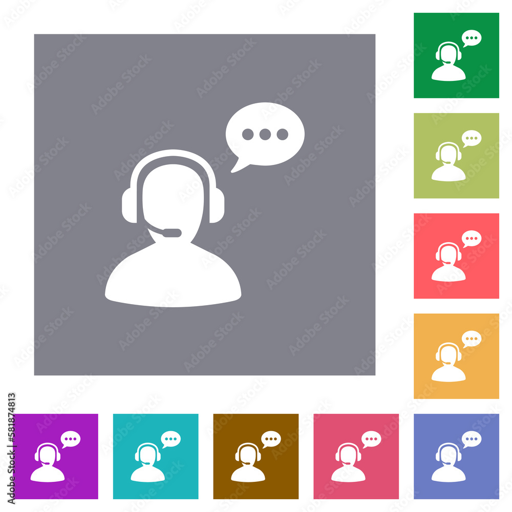 Talking operator active solid square flat icons Talking operator active solid square flat icons