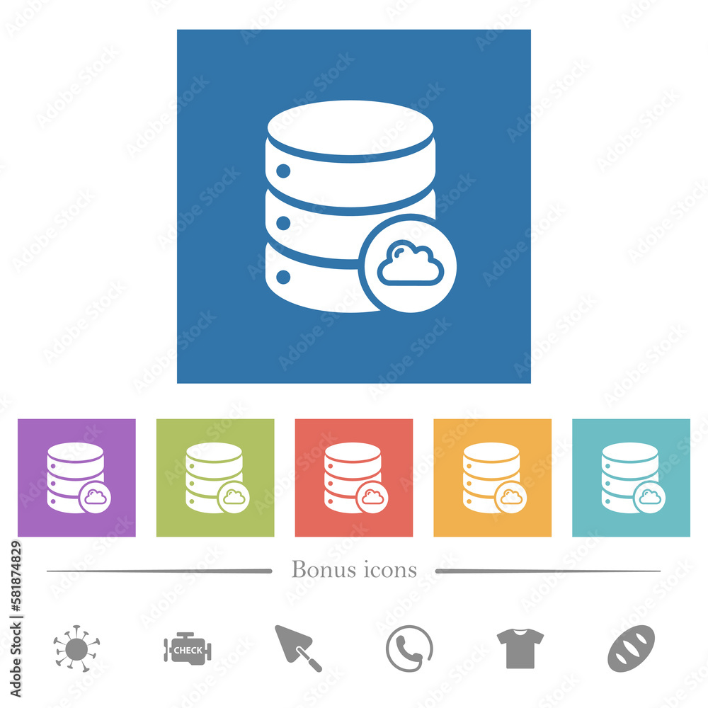 Cloud database flat white icons in square backgrounds Cloud database flat white icons in square backgrounds
