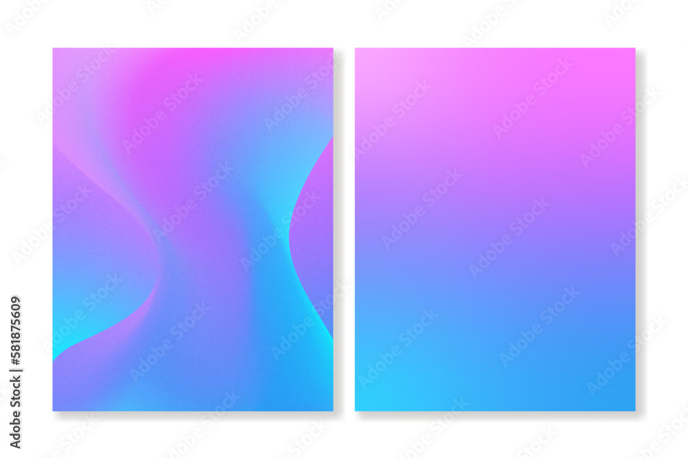 Set of grainy gradient backgrounds with abstract waves in blue, purple and pink. For covers, wallpapers, branding, social media and other projects. You can use a grainy texture for both backgrounds.