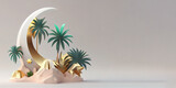 Crescent moon and palm in ramadan decorative generative ai