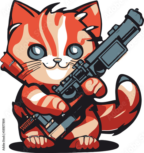 Cute cat with gun in his hands. Vector image..
