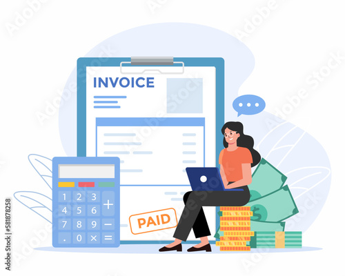 Business women preparing Invoice on laptop,  Concept of financial document, payment.