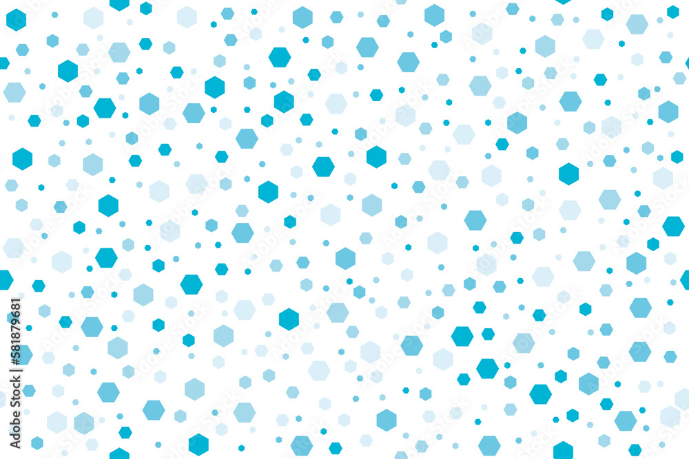 Seamless pattern with multidimensional hexagons in marine tones on a transparent background. abstract geometric dot pattern for seamless background