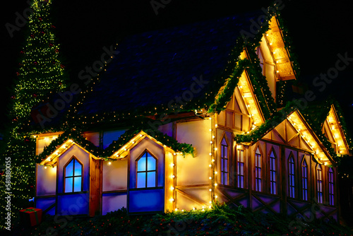 Night glowing yellow golden DECORATION with lights and illuminations