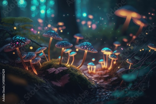 mushroom with lights. Generative AI