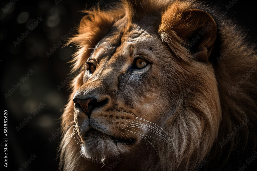 Lion on dark background. Ai generated illustration Lion on dark background. Ai generated illustration