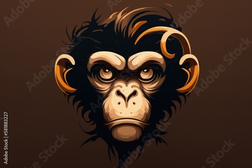 Illustration of a monkey's face, cartoon style. Generative AI © Deivison