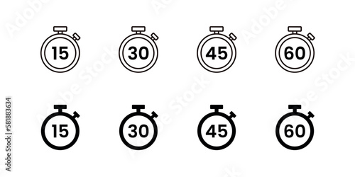 Complete collection of clock stopwatch timer set icon for cooking, sport, delivery, competition template design vector