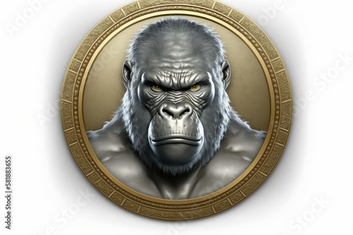 Emblem illustration with a gorilla, white background. Generative AI