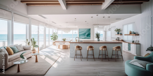 Beach house interior design. Generative AI