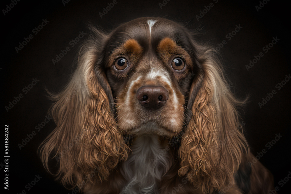 Stunning Cocker Spaniel Dog Image on Dark Background Stunning Cocker Spaniel Dog Image on Dark Background