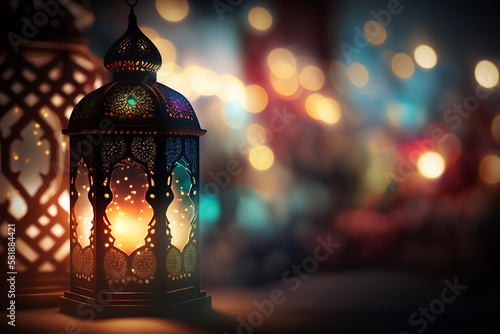 ornate Arabic lantern for Ramadan Generative AI © Melinda Nagy