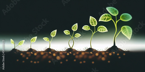 Green seedling growing on the ground at night. Generative ai