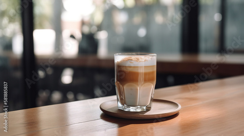 Layered coffee latte macchiato in a see through glass cup. AI photo