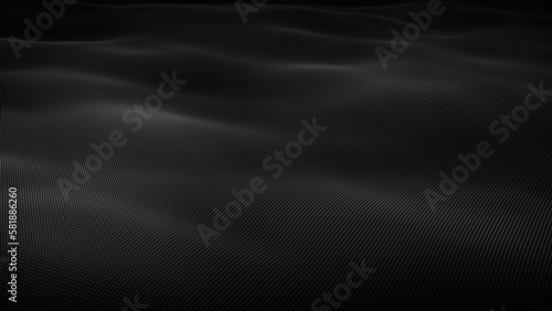 Abstract flowing smooth cloth surface, fractal waves background. Grid, mesh of dots.