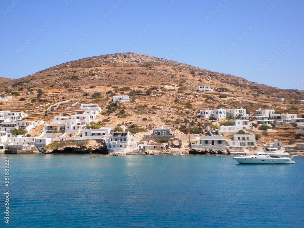 View of port of Sikinos, beautiful small and secluded island in southern Cyclades. Greece.