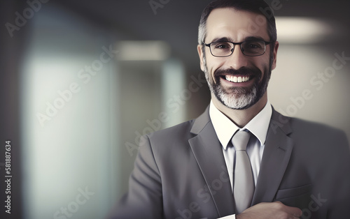 portrait of a confident cheerfull businessman, business CEO man, buisnesman in suit, AI