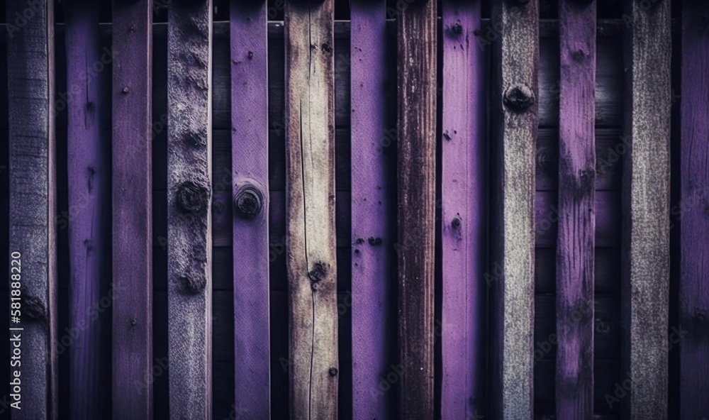 a wooden fence with purple paint on the top of it and the bottom of the fence painted in different shades of purple and brown,. generative ai a wooden fence with purple paint on the top of it and the bottom of the fence painted in different shades of purple and brown,. generative ai