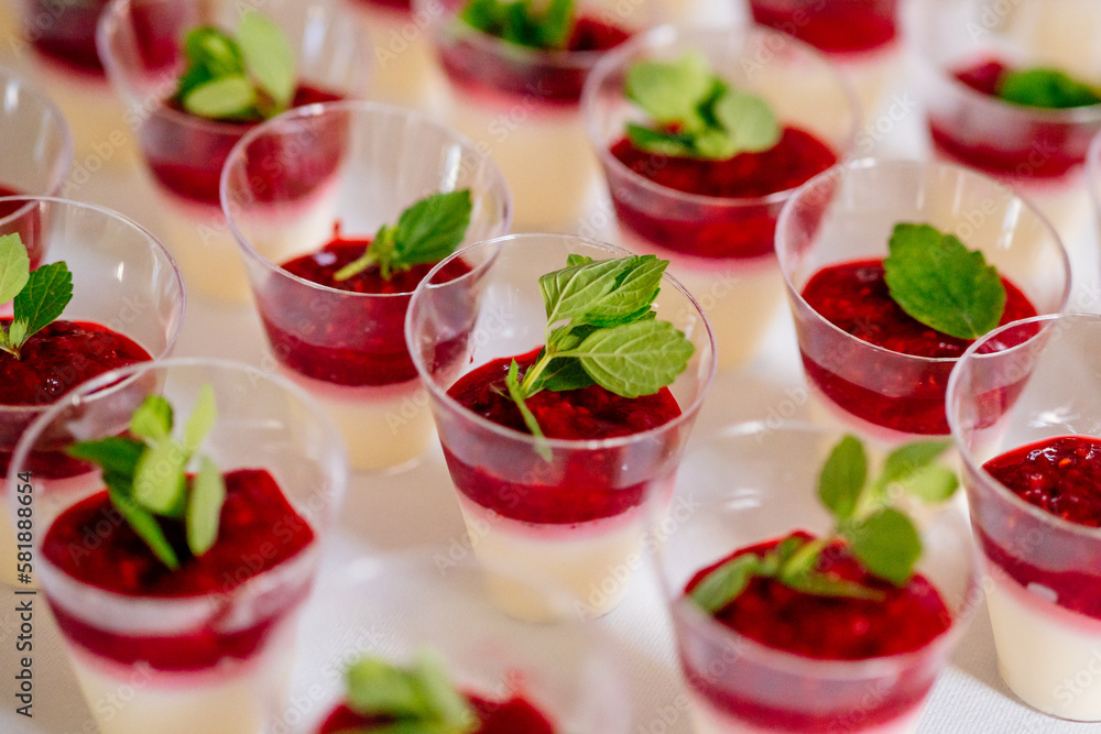 Panna Cotta mit Erdbeer Fruchtspiegel und Minze Panna Cotta mit Erdbeer Fruchtspiegel und Minze