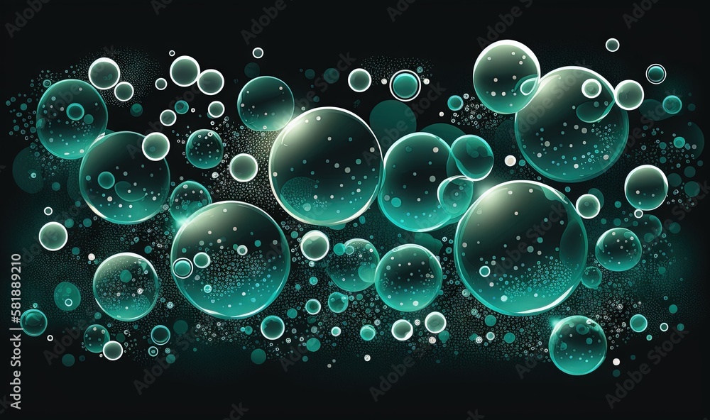  a bunch of bubbles floating on top of a black surface with bubbles floating around it and bubbles in the air, and bubbles in the air.  generative ai