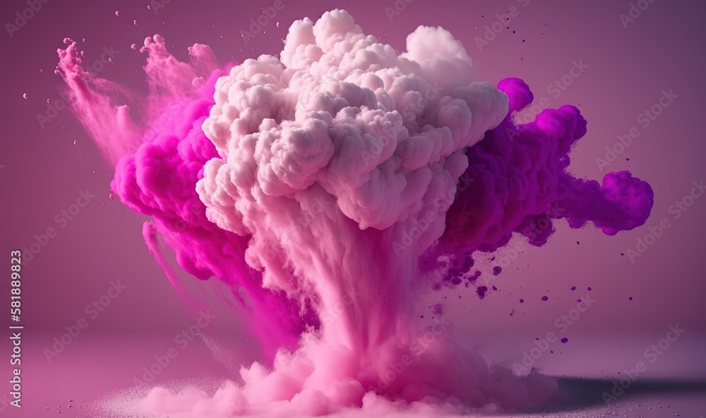  a pink and purple substance is in the air on a pink background with a white spot in the middle of the photo and a pink spot in the middle of the photo.  generative ai