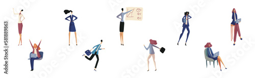 Business Woman Character and Office Employee Vector Set