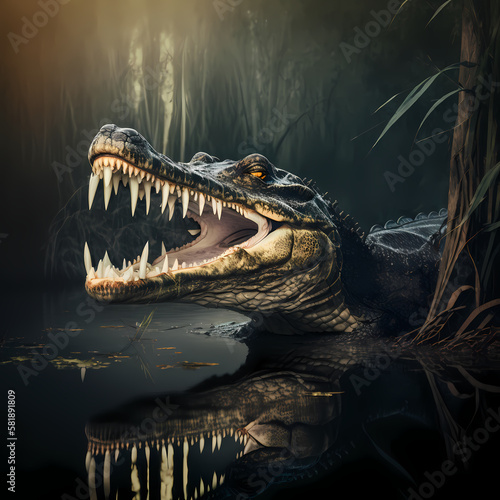 Crocodile Open Mouth. Generative AI