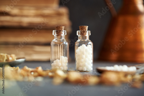 Two bottles of homeopathic pills or globules