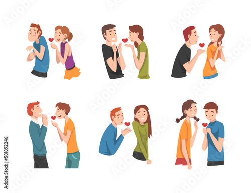 Man and Woman Experiencing Unrequited Love Feeling Vector Set