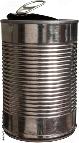 An Open Unlabeled Food Can with Visible Lid and Tab, Tin Metal Waste for Recycling